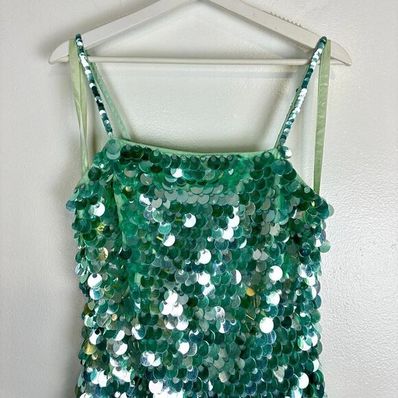 MAC DUGGAL Paillette Square Neck Cocktail Minidress in Mint Size X-Small - Picture 4 of 9